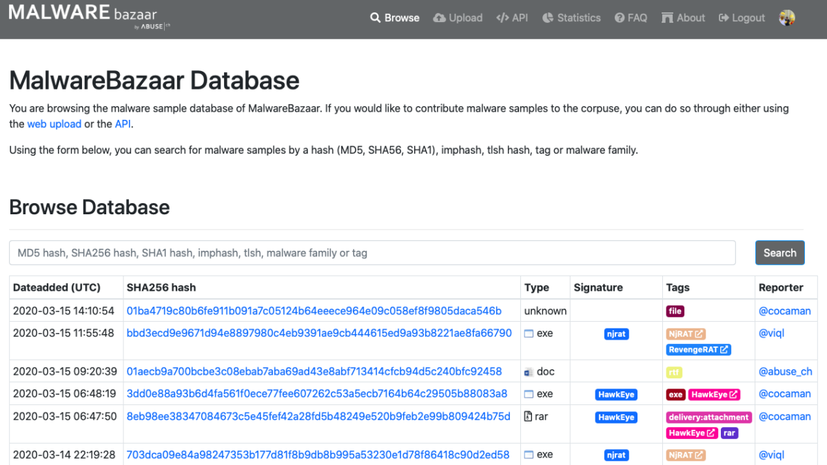 MalwareBazaar – Malware Sample Database